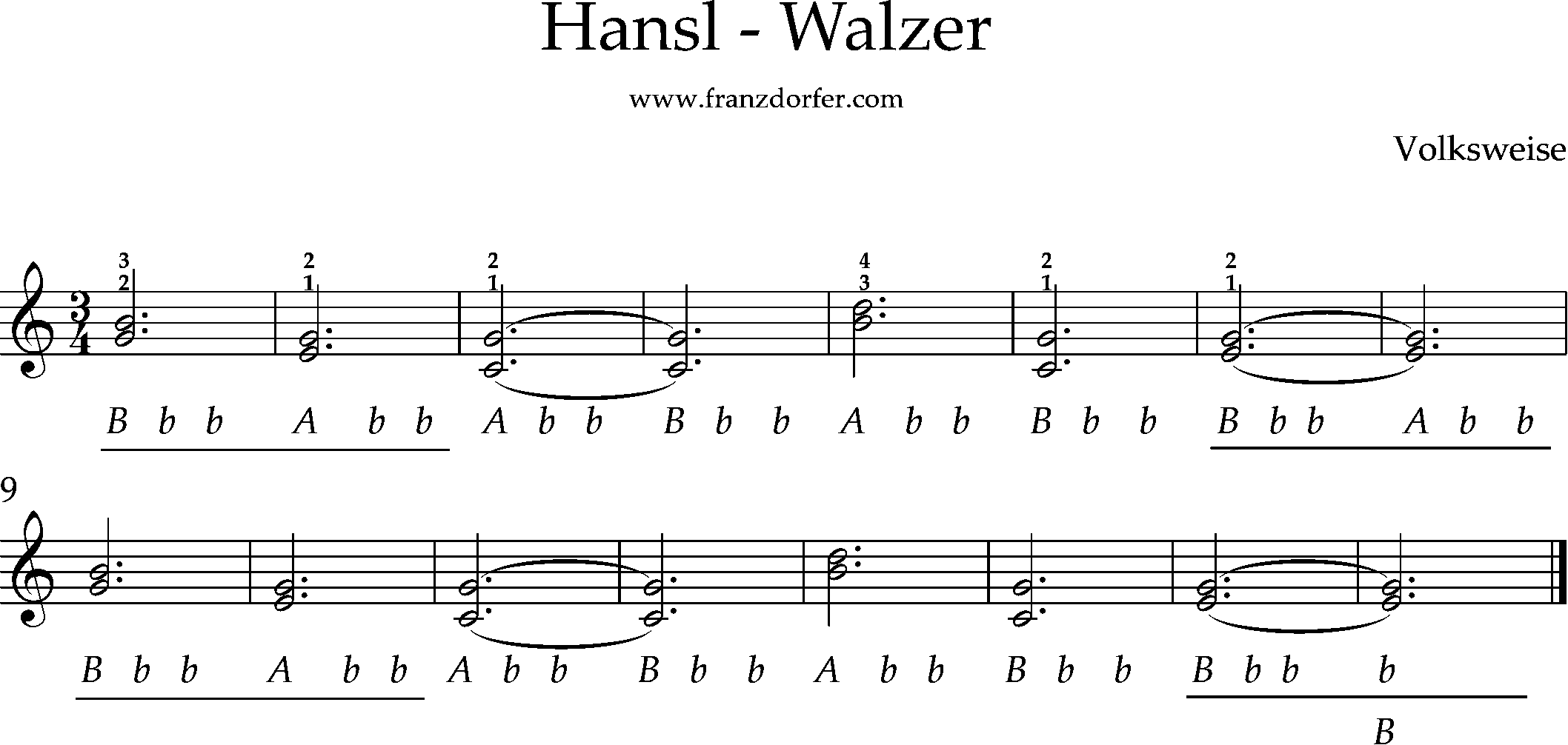 ziachnoten, griffschrift, hansl-Walzer Hansl - Walzer, Griffschrift